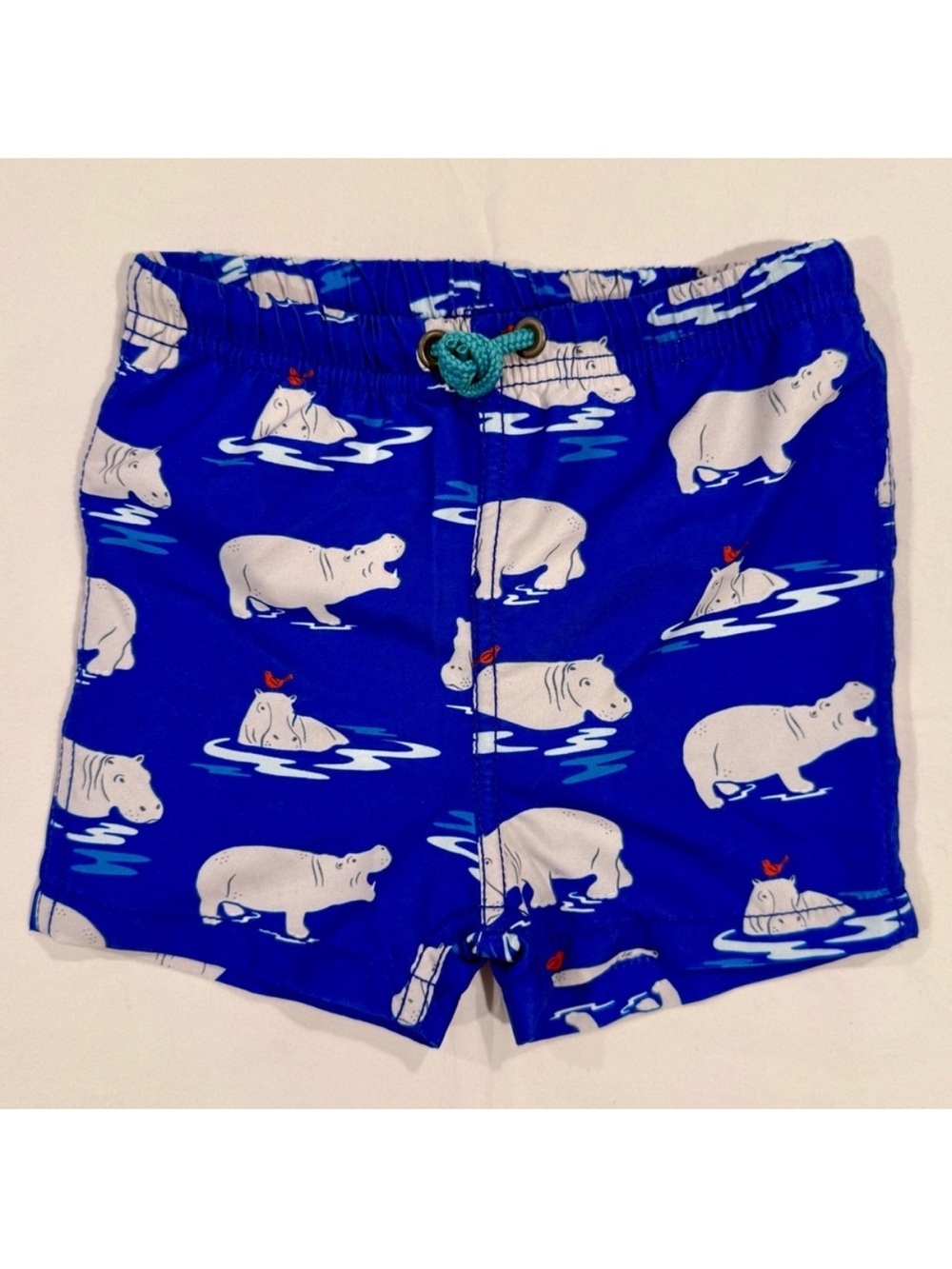 New Baby Boden Hippo Swim Shorts Boys 6-12M Hippopotamus Beach Pool Summer Lined